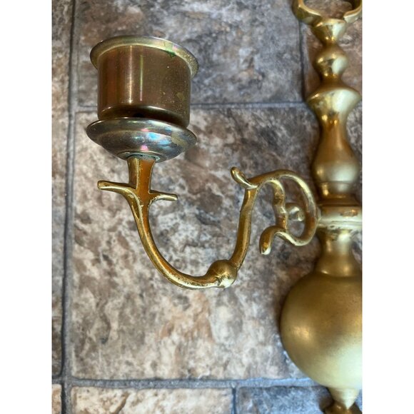 Vintage 1940's Solid Brass Mounted Sconce Double Candle Holder Traditional - Picture 3 of 9